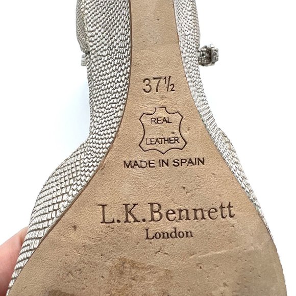 L.K. Bennett Alex Ankle Strap Pump Leather Pointed Toe Metallic Short Wedge - 7 - Picture 8 of 10